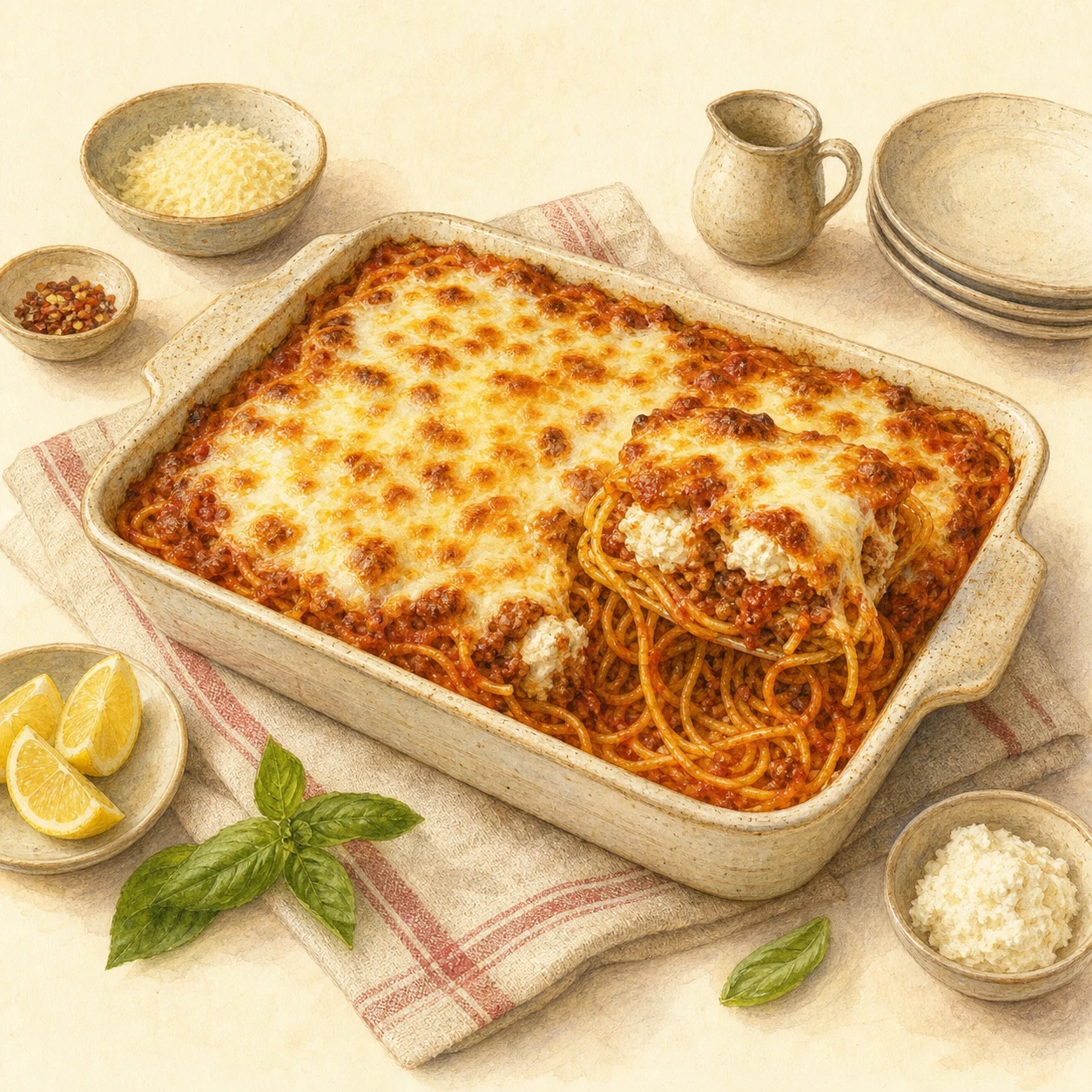 Baked Spaghetti with Sausage and Ricotta