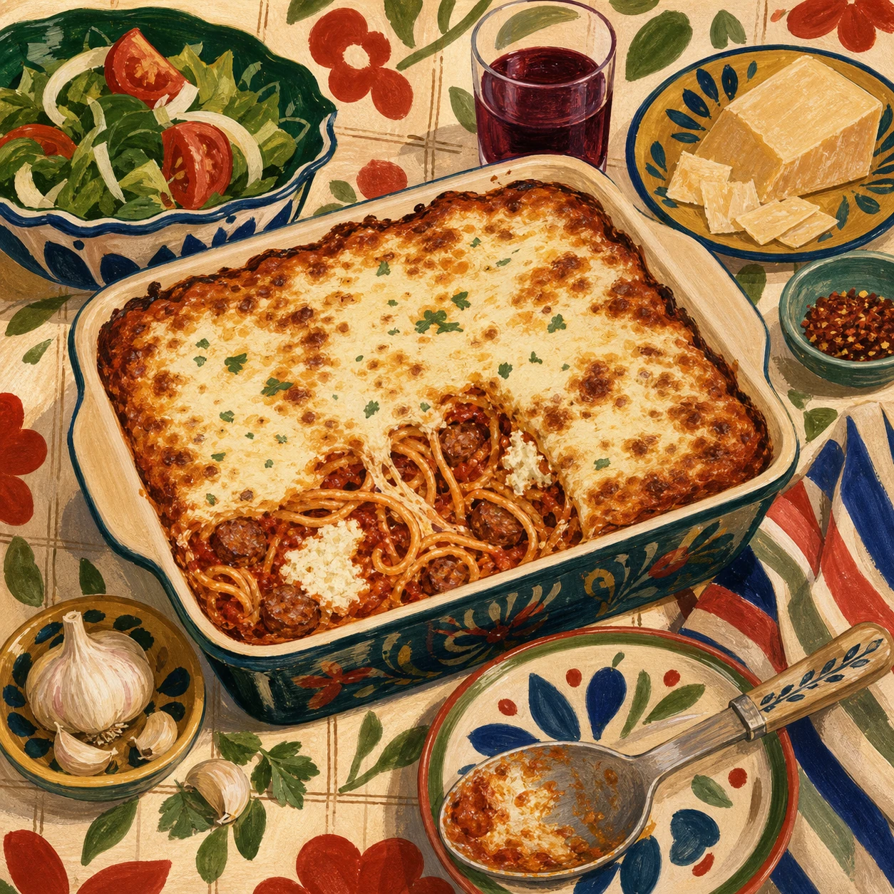 Espaguetis al Horno con Salchicha y Ricotta