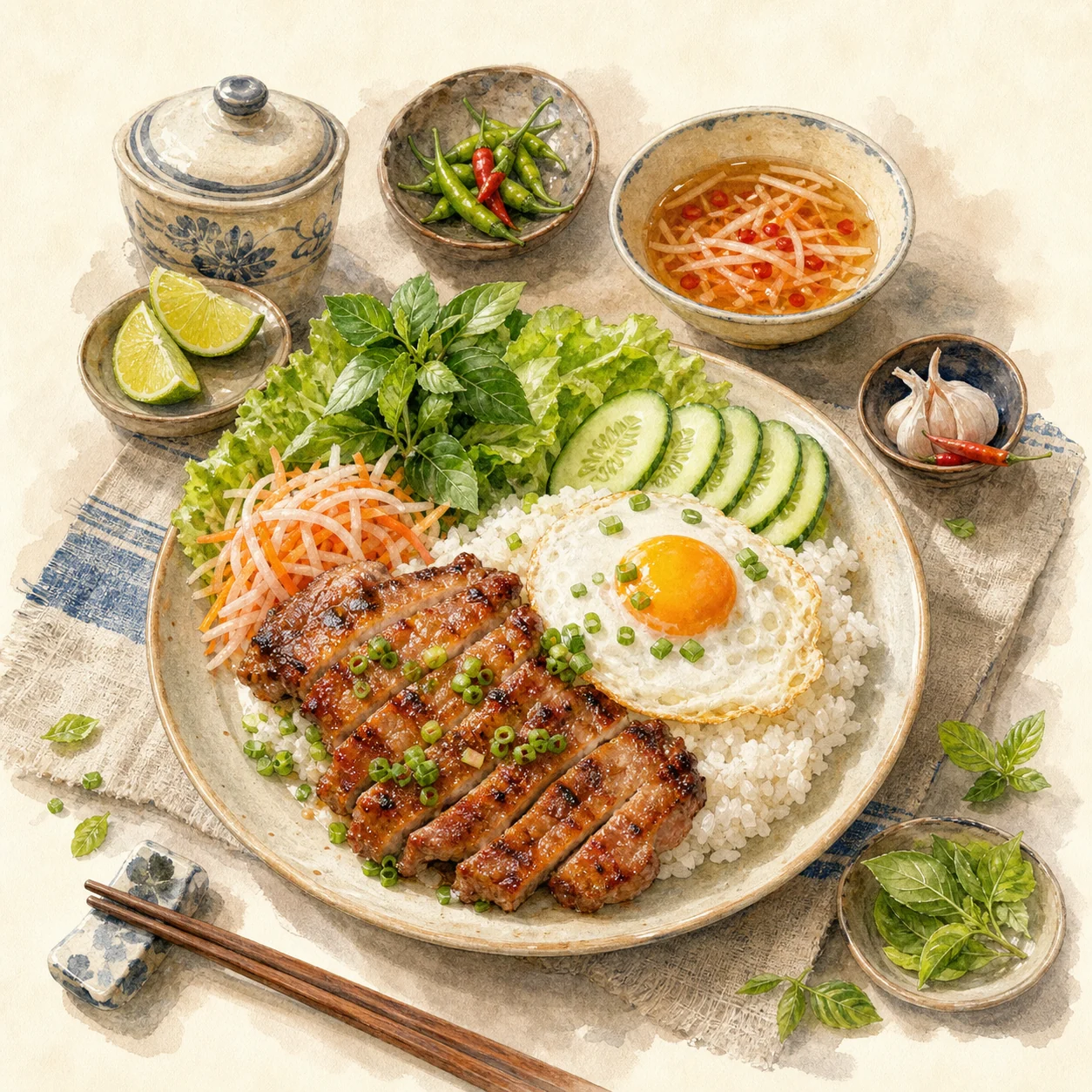 Broken Rice with Grilled Pork