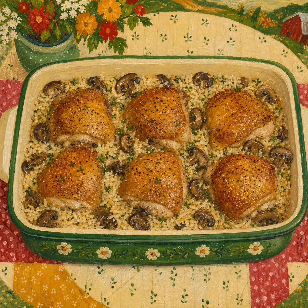 Chicken, Mushroom and Rice Casserole