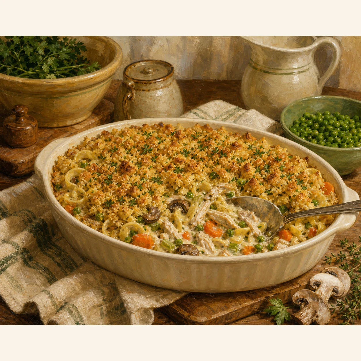 Chicken Noodle Casserole with Cracker Crust