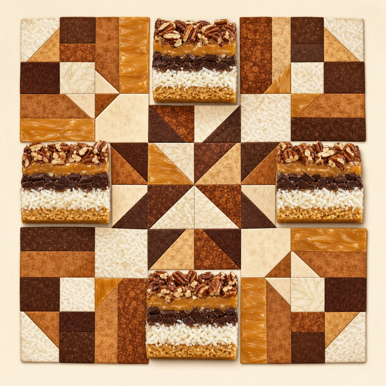 Barritas de siete capas de chocolate y coco