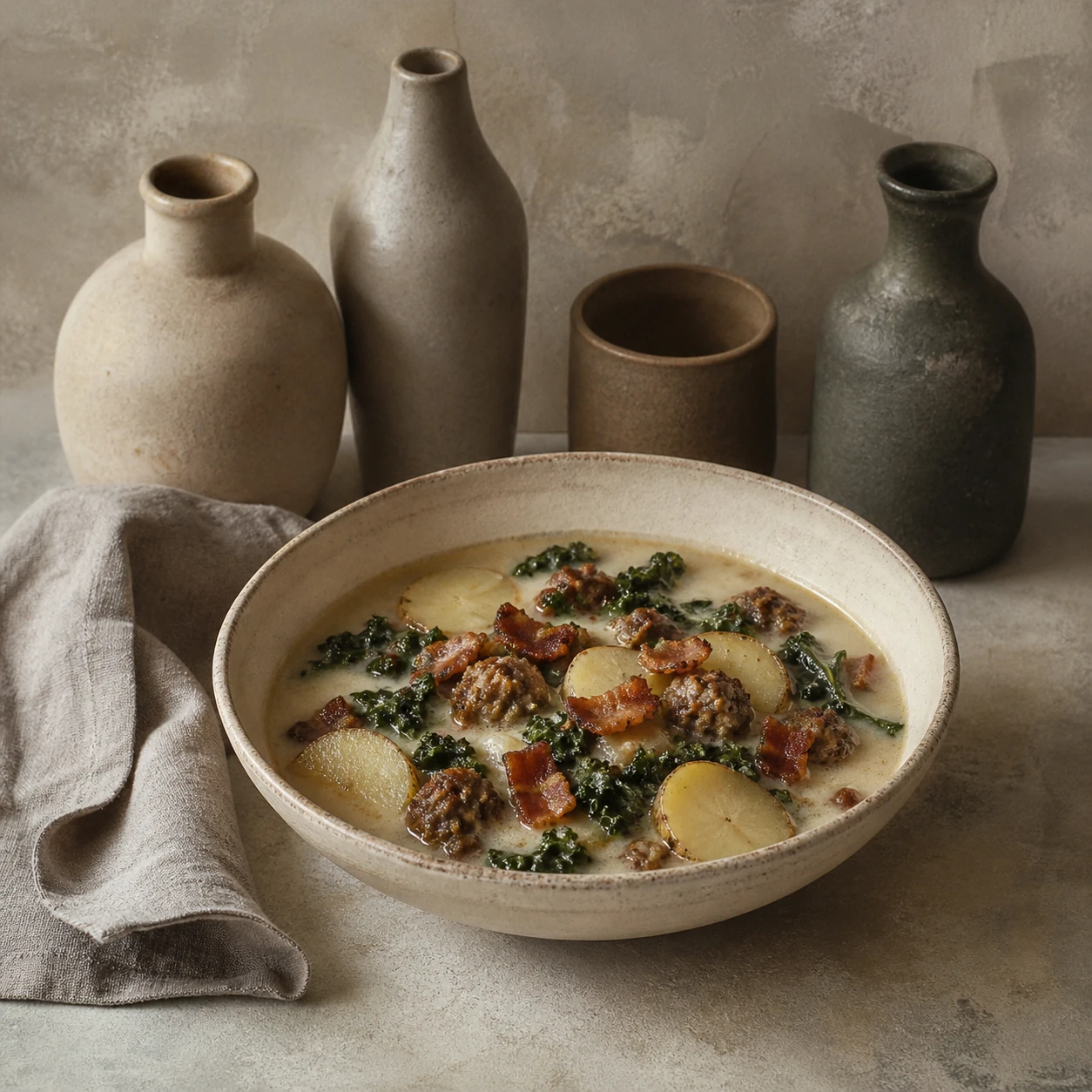 Zuppa Toscana cremosa con salchicha y kale