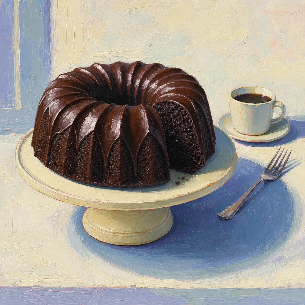 Pastel Bundt de chocolate oscuro con crema agria