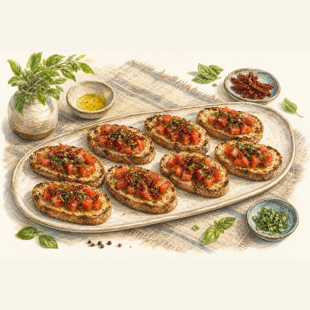 Fresh and Sun-Dried Tomato Bruschetta