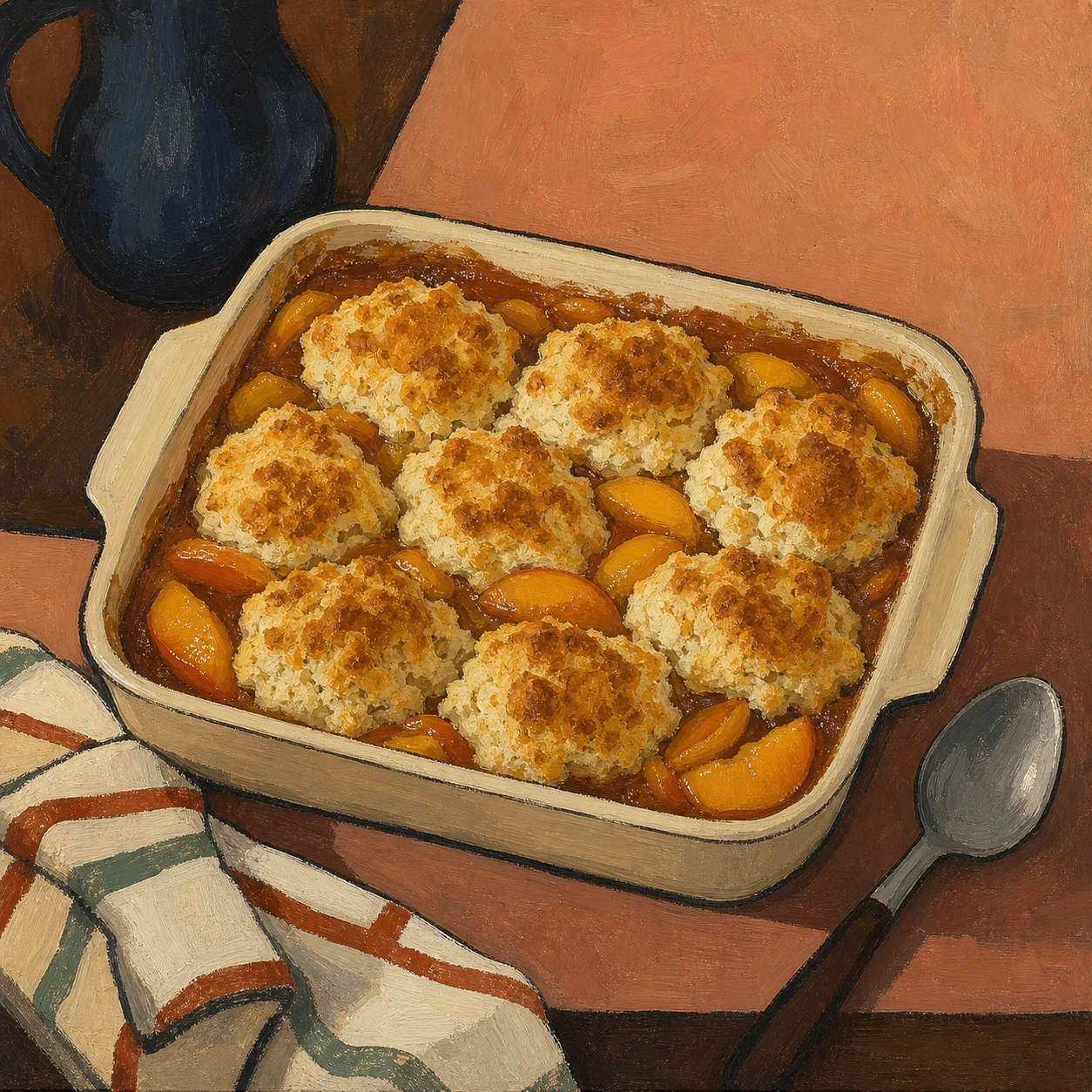 Cobbler de duraznos frescos con biscuits de buttermilk