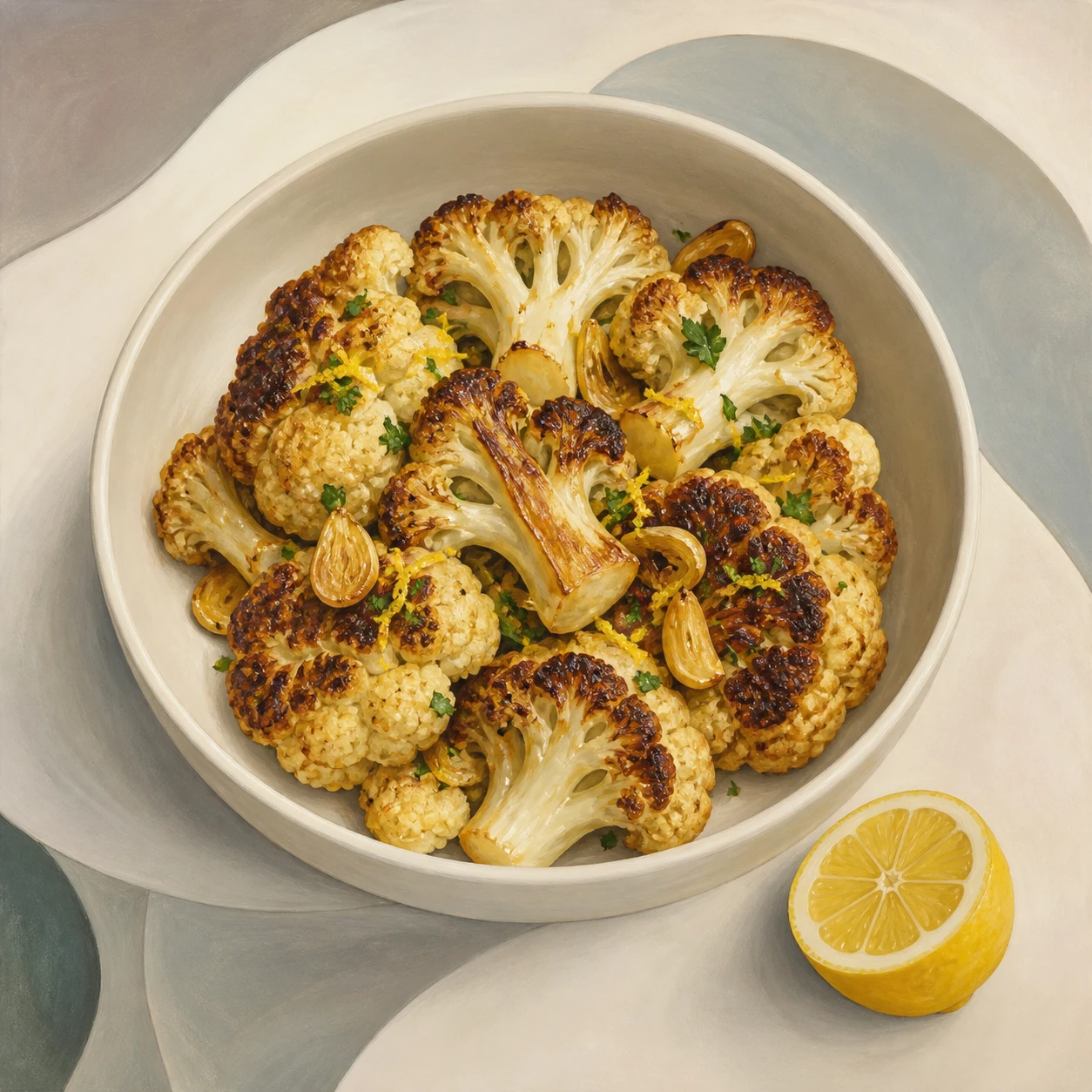 Garlic-Roasted Cauliflower with Lemon Parsley