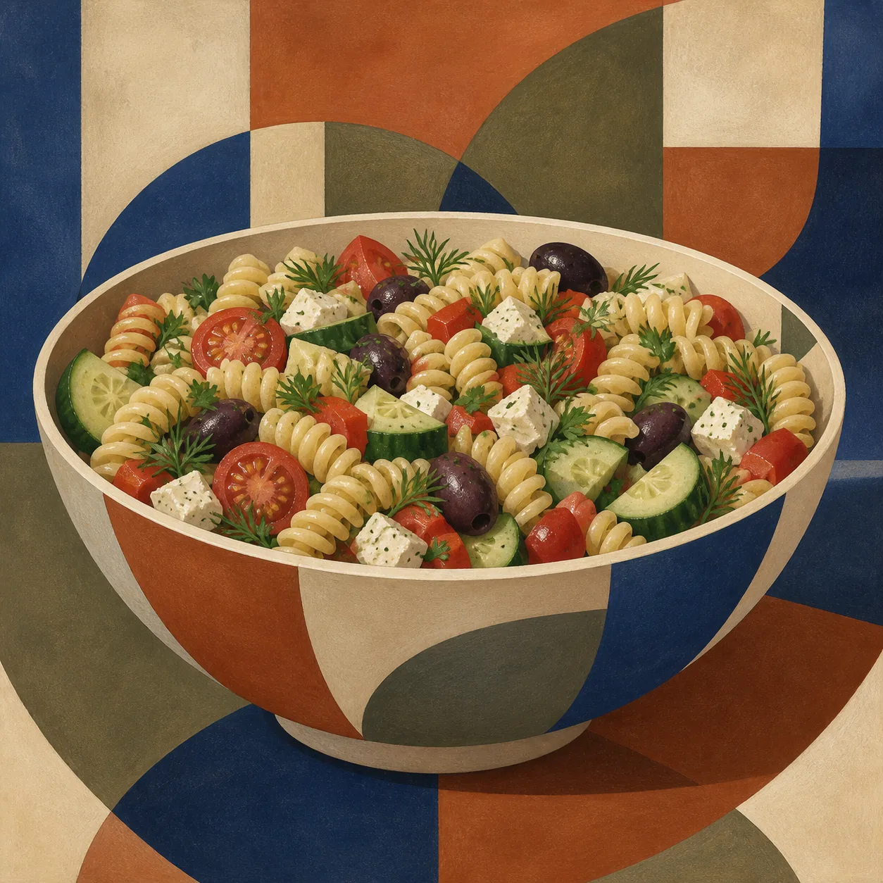 Ensalada mediterránea de pasta al estilo griego