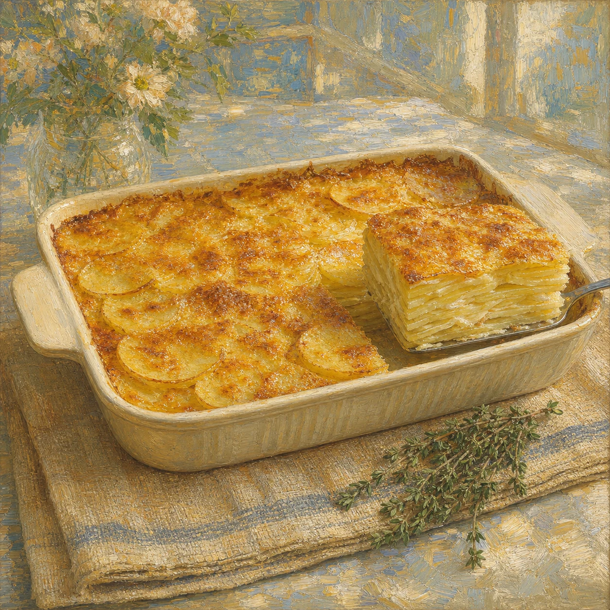 Gratén de papa con costra de Gruyère