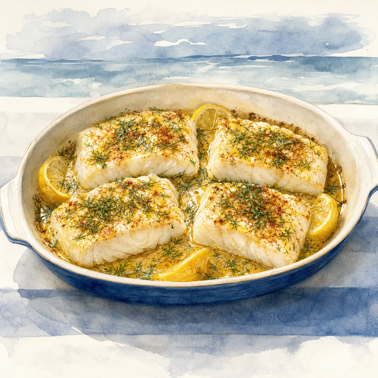 Bacalao al horno con limón y eneldo