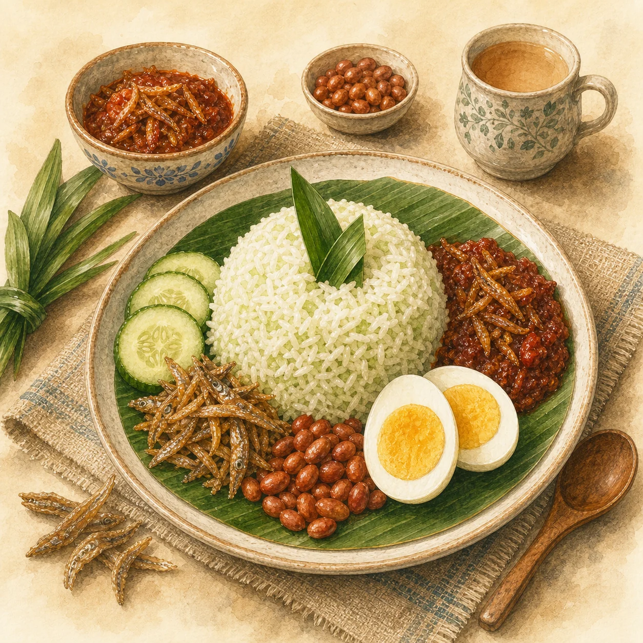 Nasi Lemak with Sambal Ikan Bilis