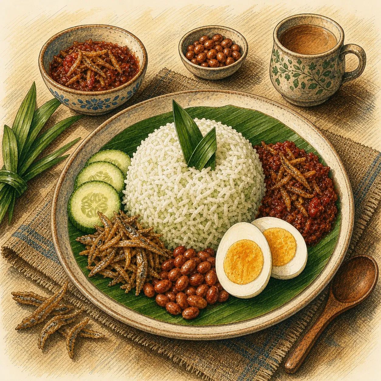 Nasi Lemak with Sambal Ikan Bilis