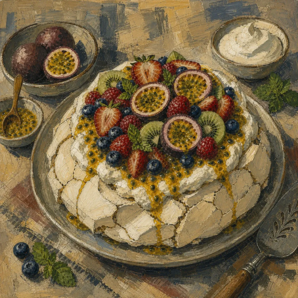 Pavlova with Passion Fruit and Cream