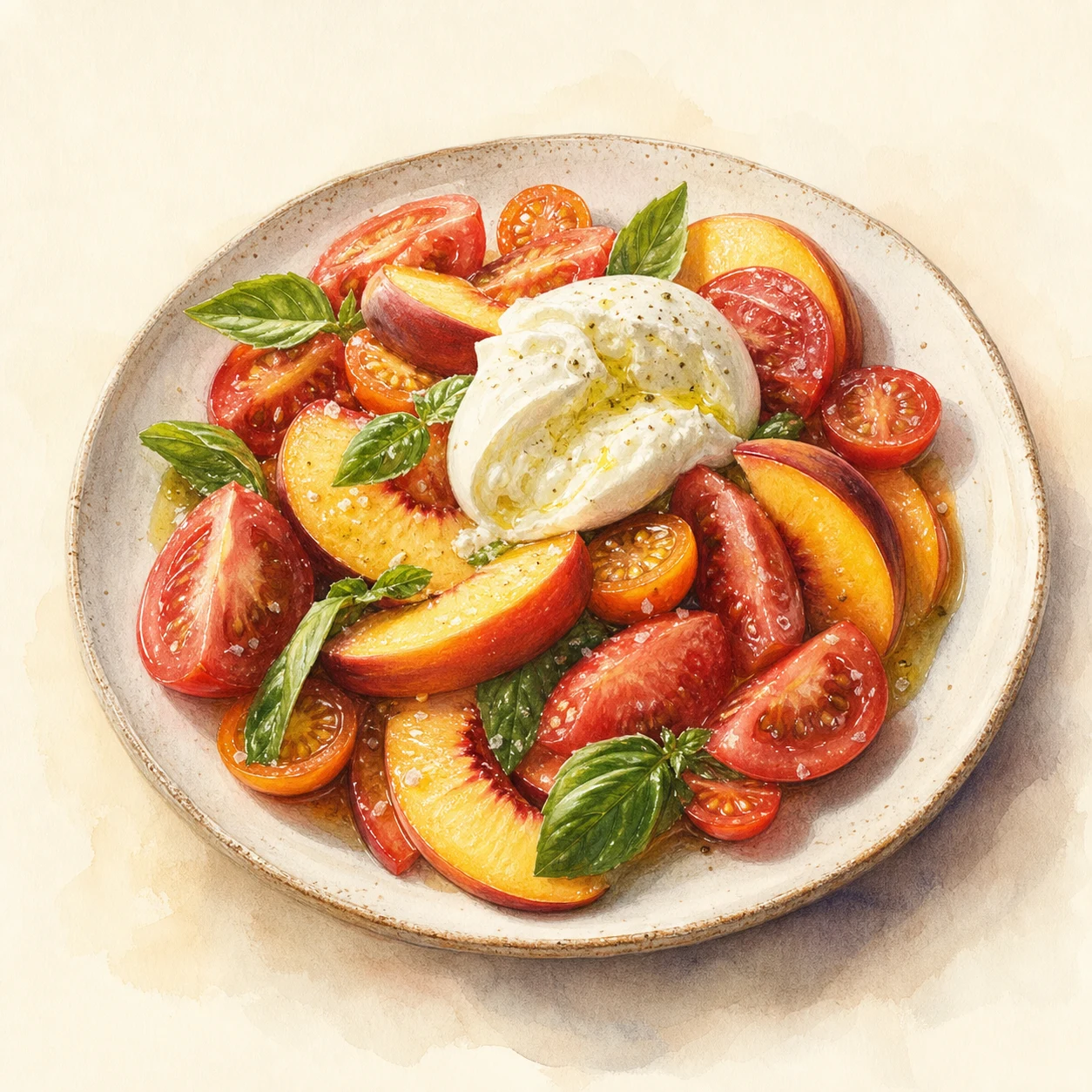 Peach, Tomato & Burrata Salad