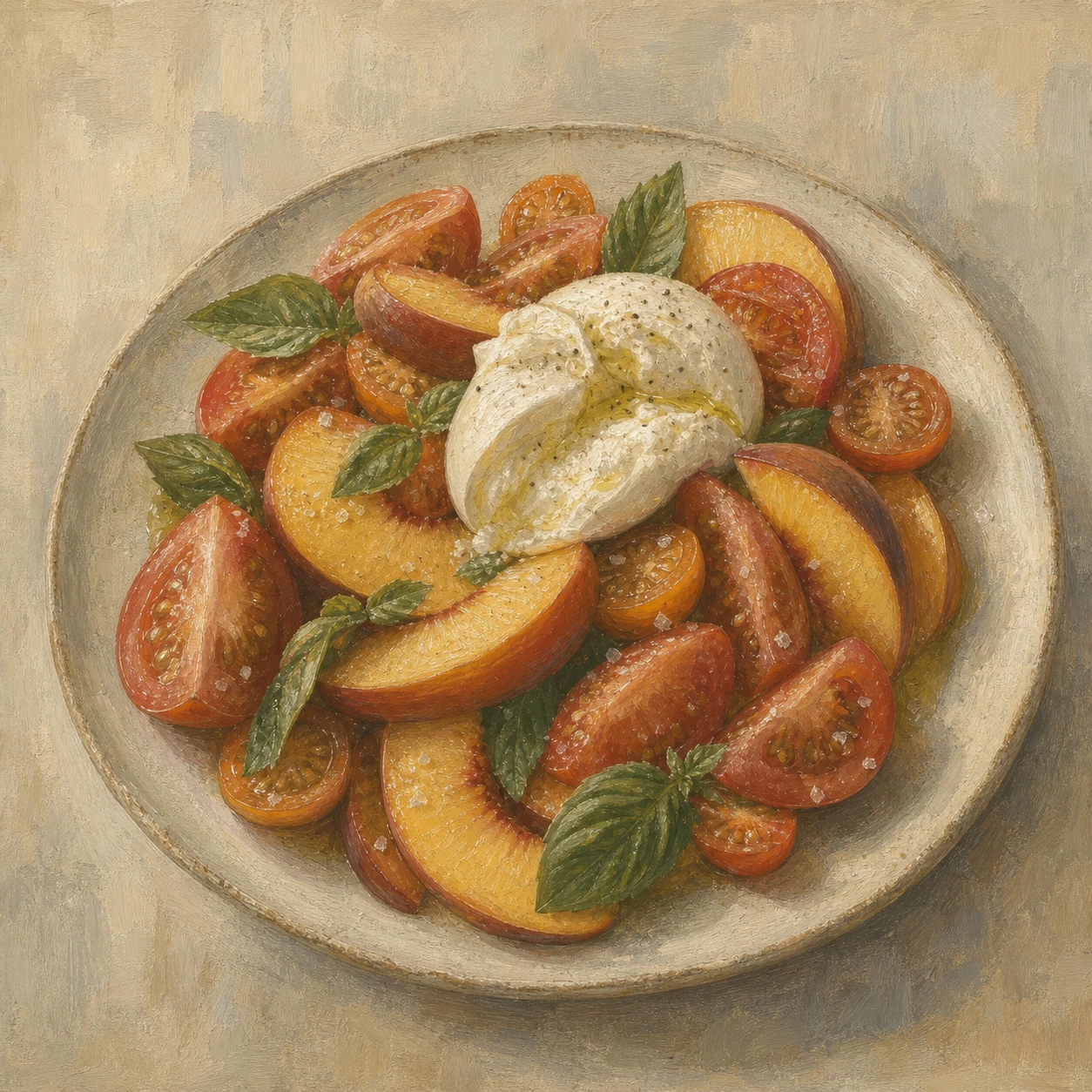 Peach, Tomato & Burrata Salad