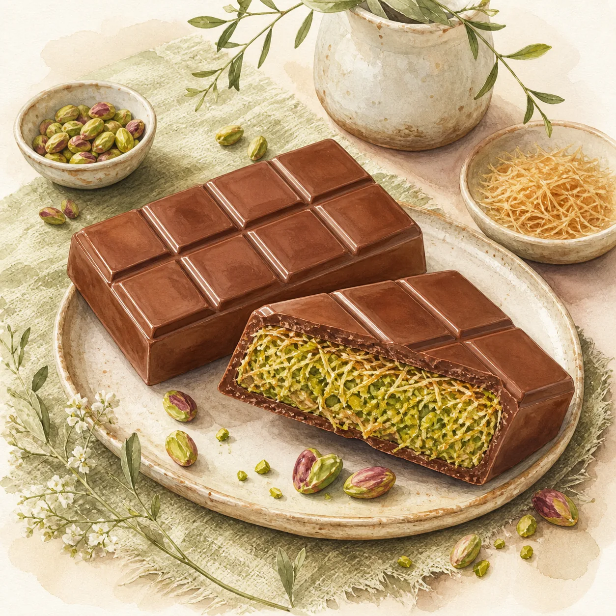Pistachio-Kataifi Dubai Chocolate Bars