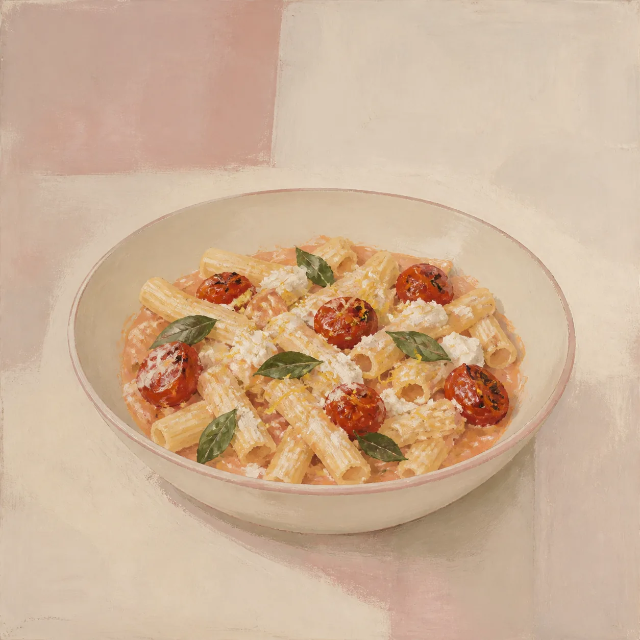 Pasta con feta al horno y tomates asados