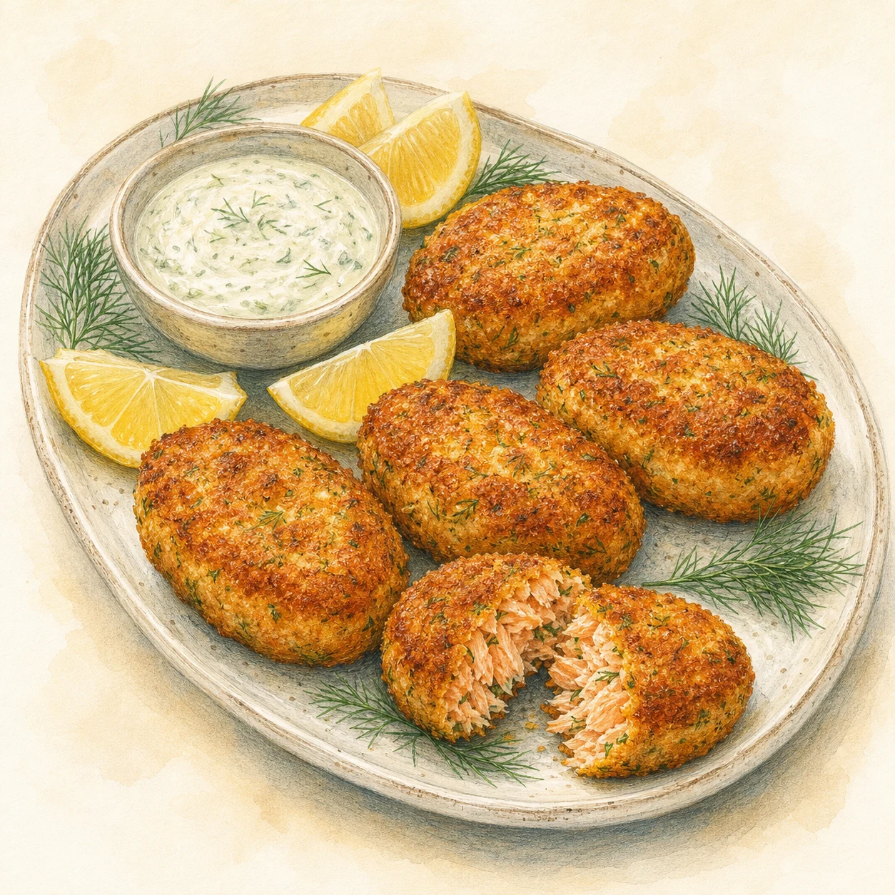 Salmon Croquettes with Dill Sauce