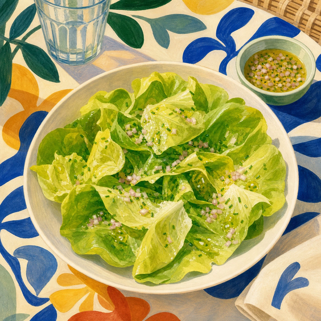 Ensalada verde sencilla con vinagreta de chalota