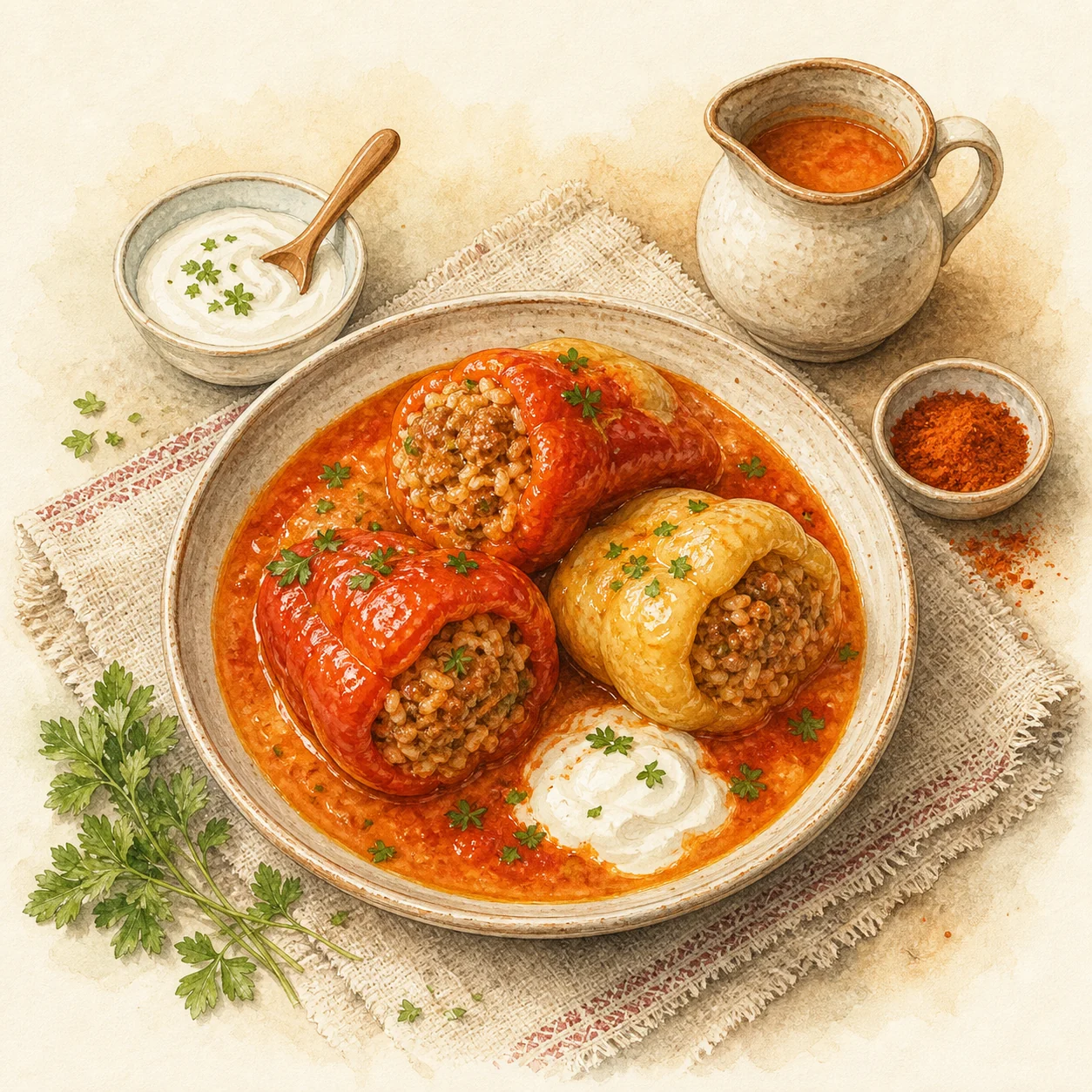Stuffed Peppers in Tomato Sauce