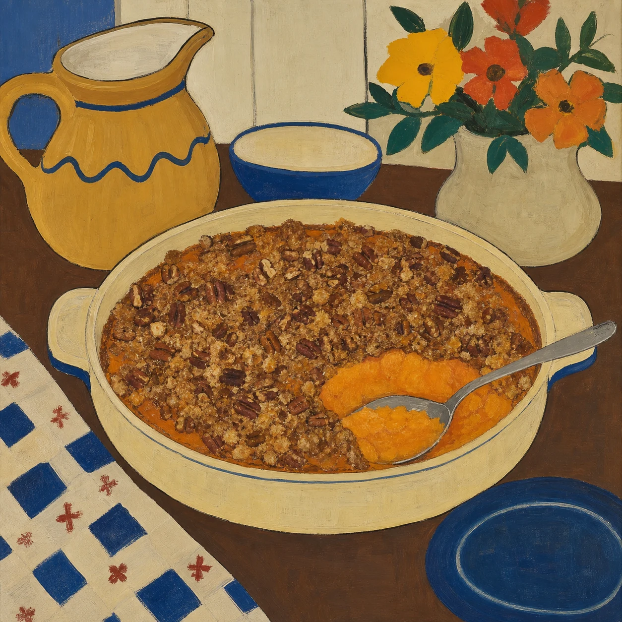 Cazuela de camote con streusel de nuez pecana